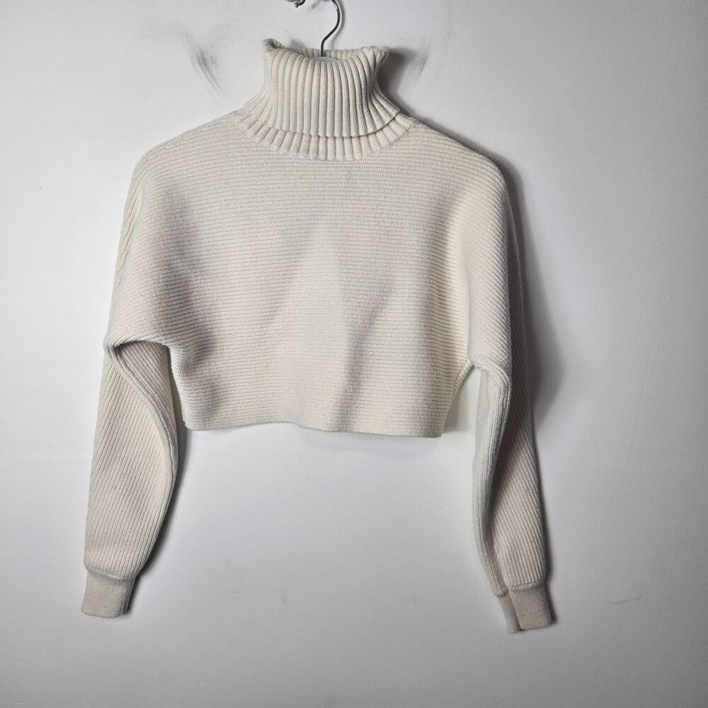 House of Harlow 1960 Ivory Cropped Ribbed Turtleneck Sweater
